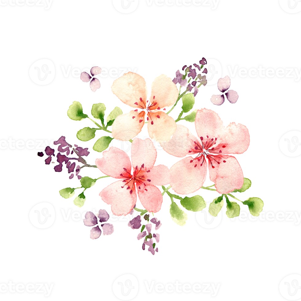Watercolor simple pink and lilac flowers png