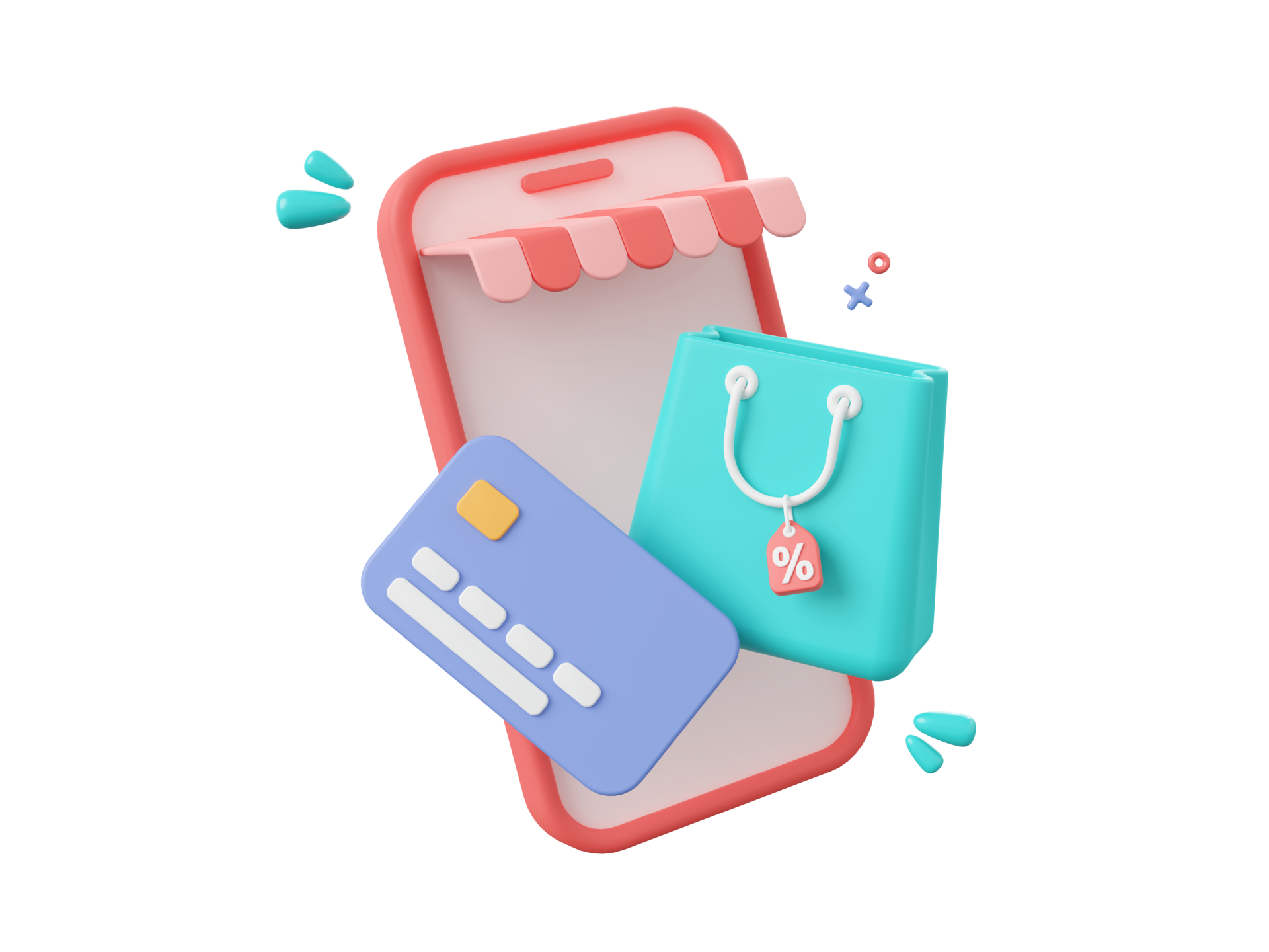 3d cartoon design illustration of Shop smartphone shopping bags with
