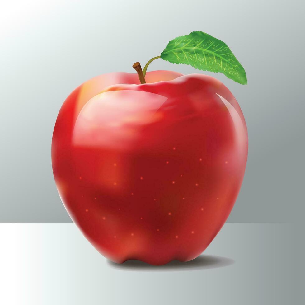 3D Red Apple with Green Leaf Vector Illustration