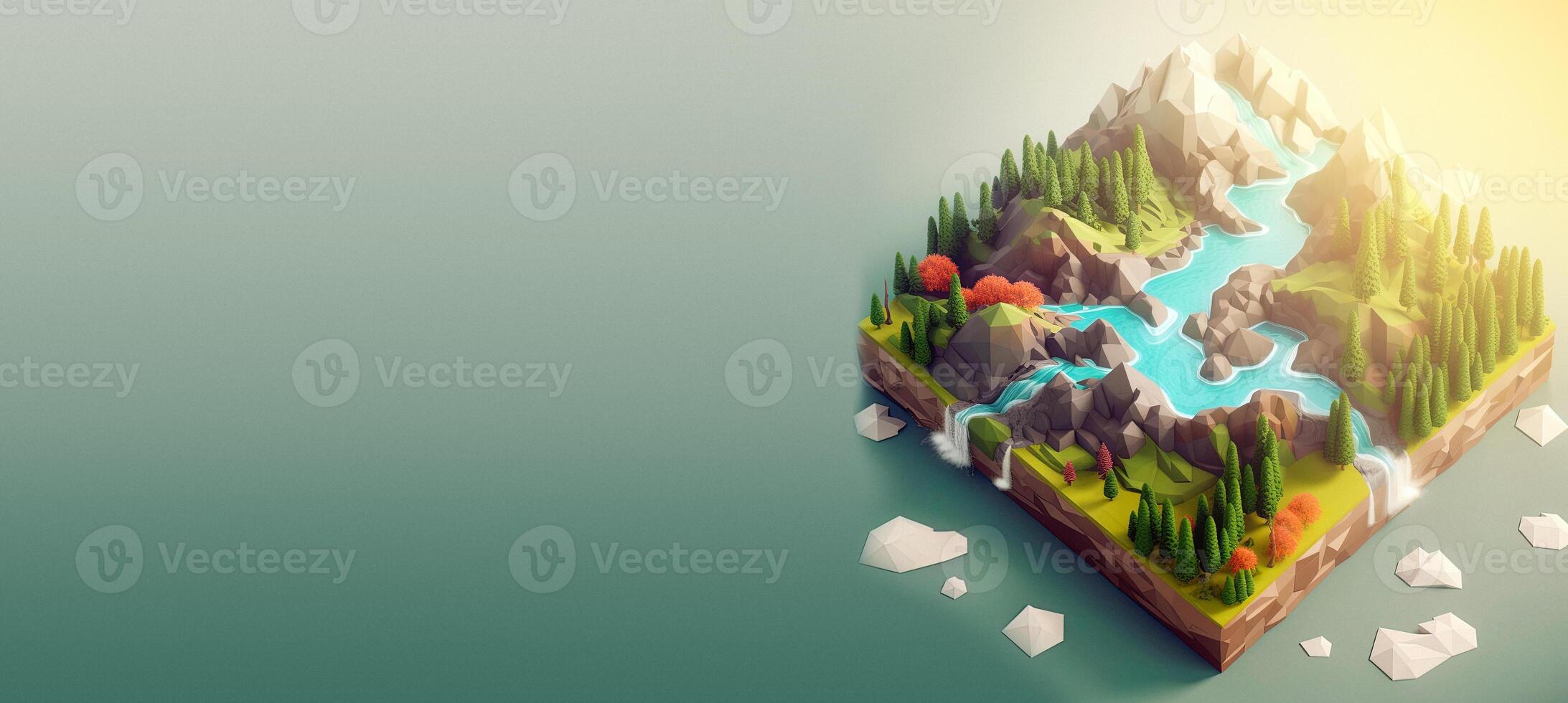 3D design isometric view of a nature landscape with copy space. . photo