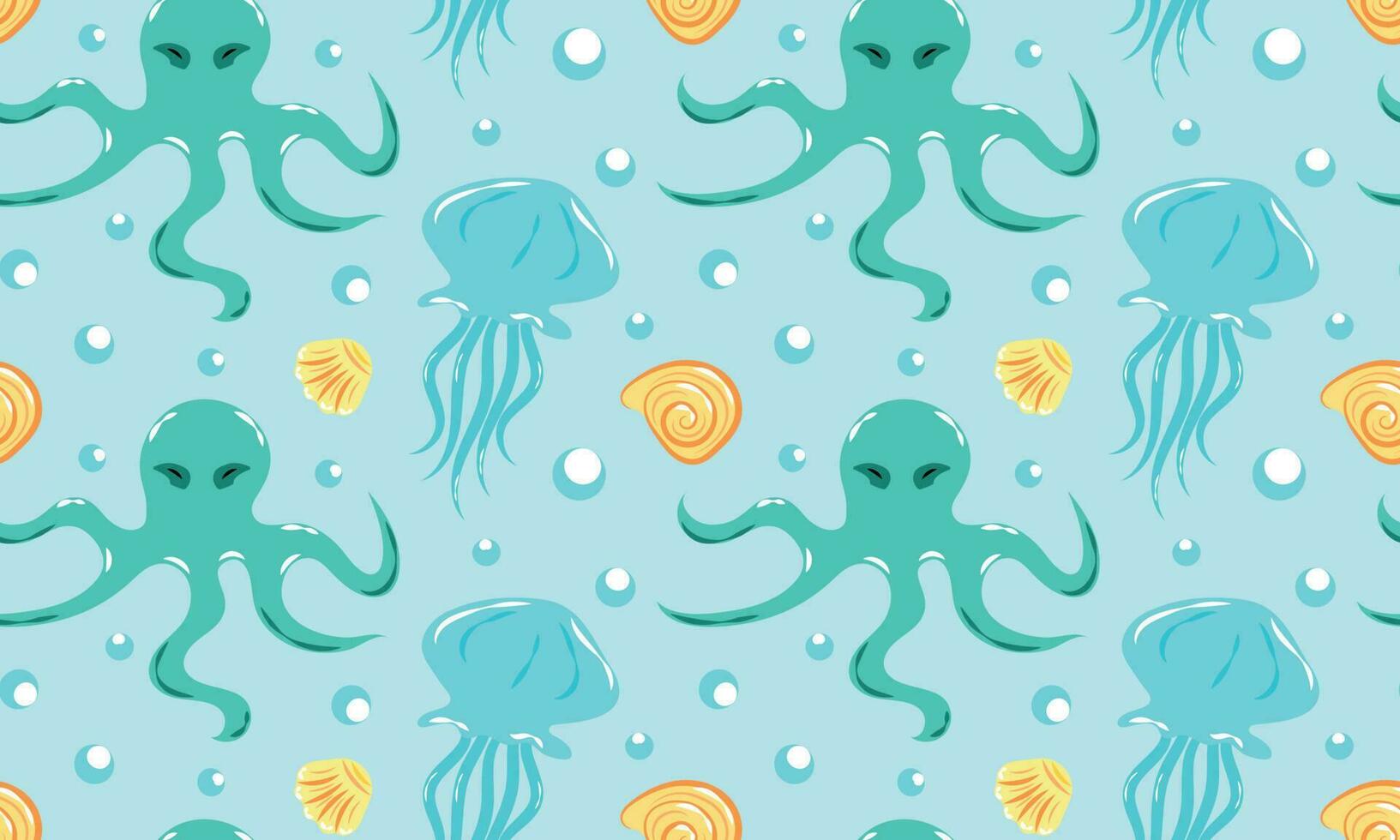 Beautiful seamless pattern with octopus and jellyfish vector