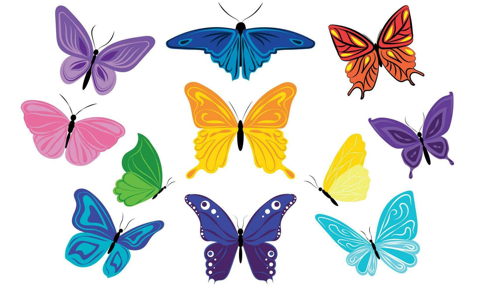 un conjunto de brillante y hermosa mariposas con patrones en el alas vector