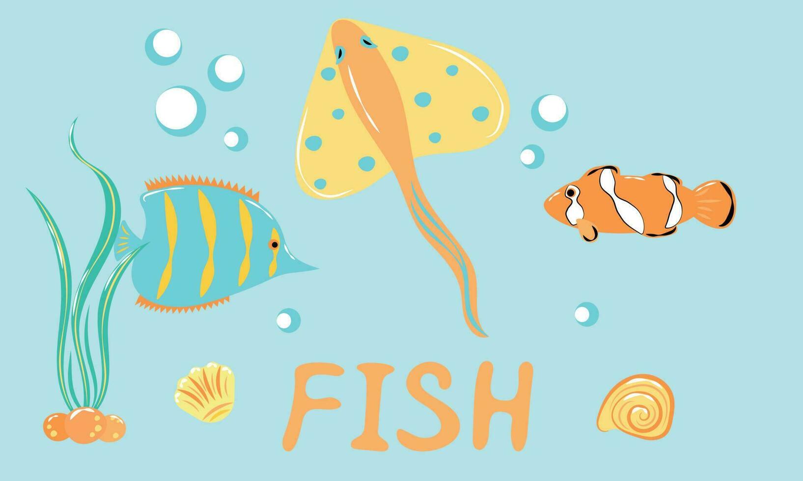 Beautiful fish in the sea with a painted name vector