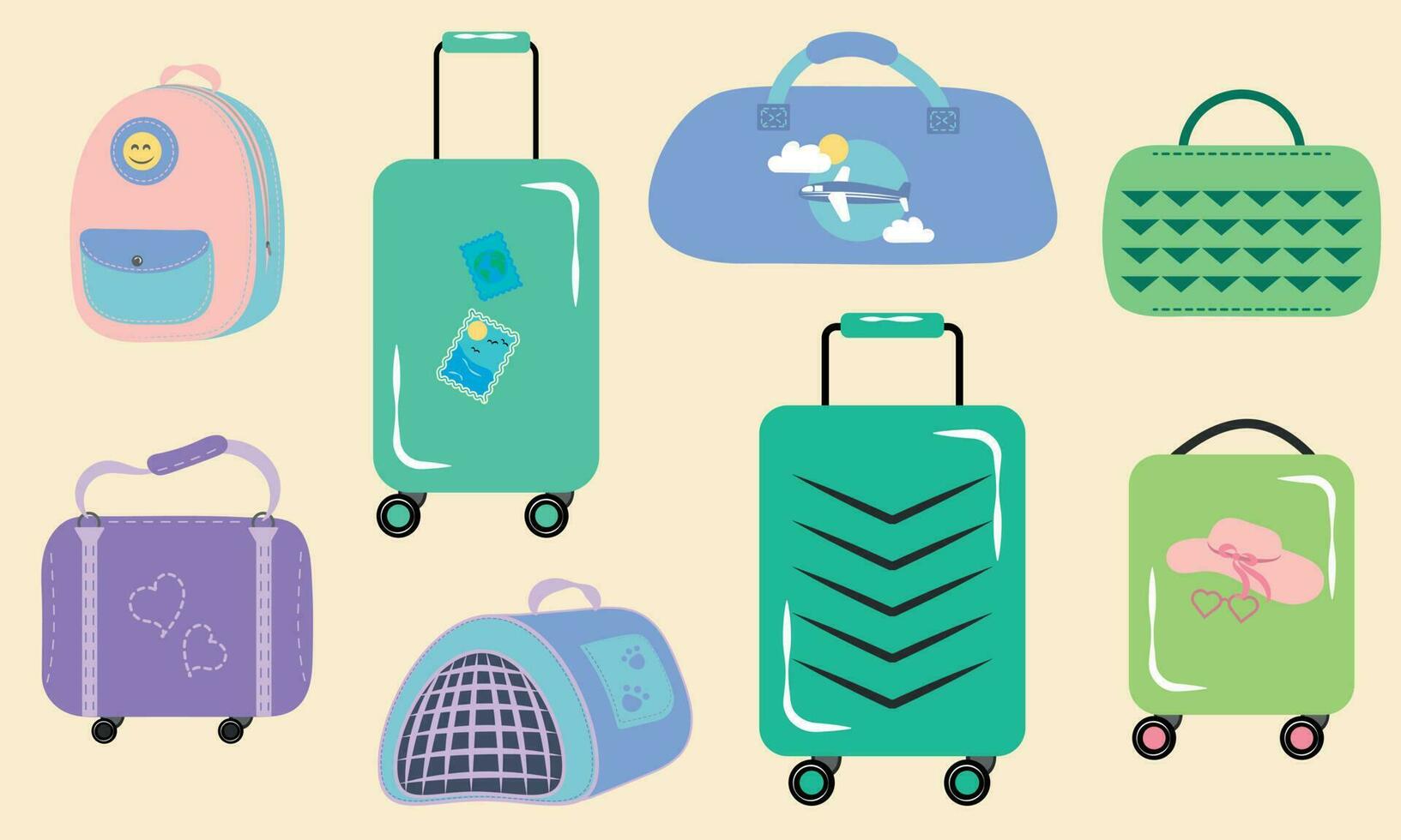 A set of suitcases and travel bags vector