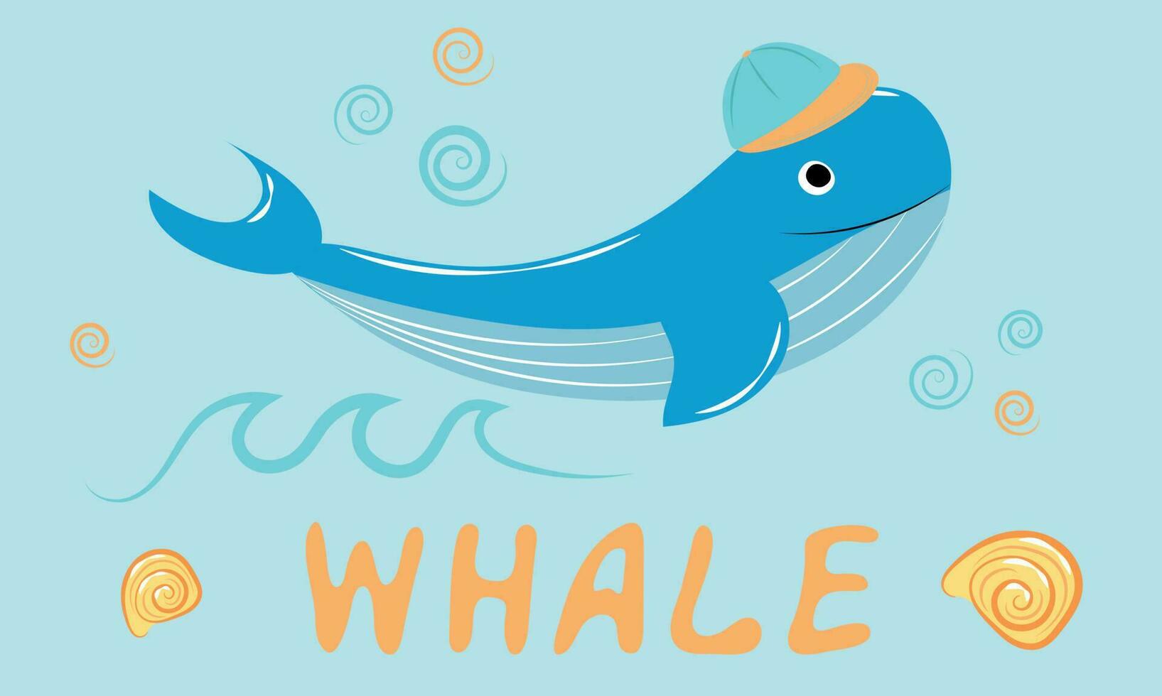 Funny whale in a cap with a painted name vector