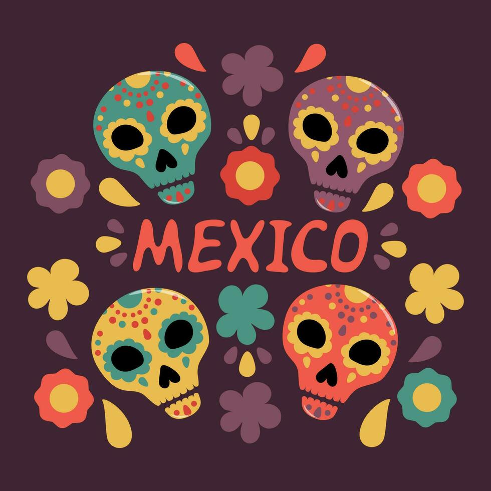 póster con calaveras y el inscripción mexico vector