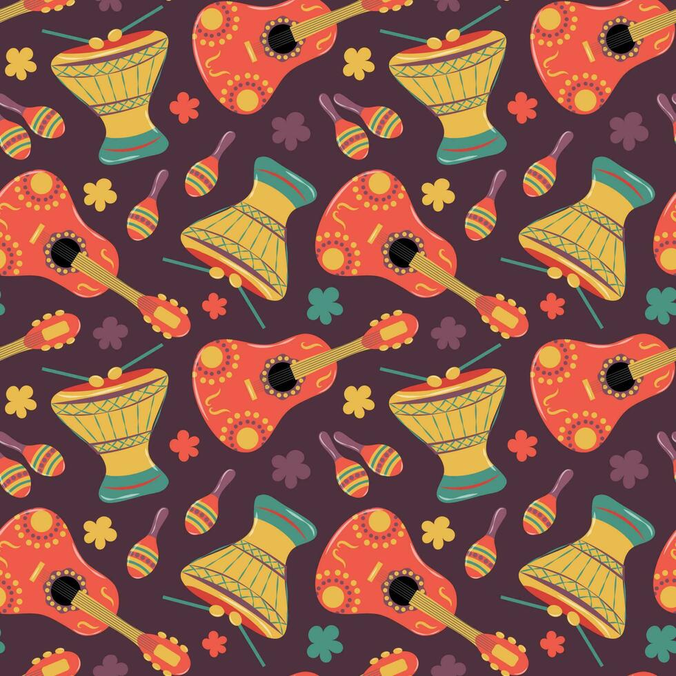 Seamless pattern with Mexican musical instruments vector