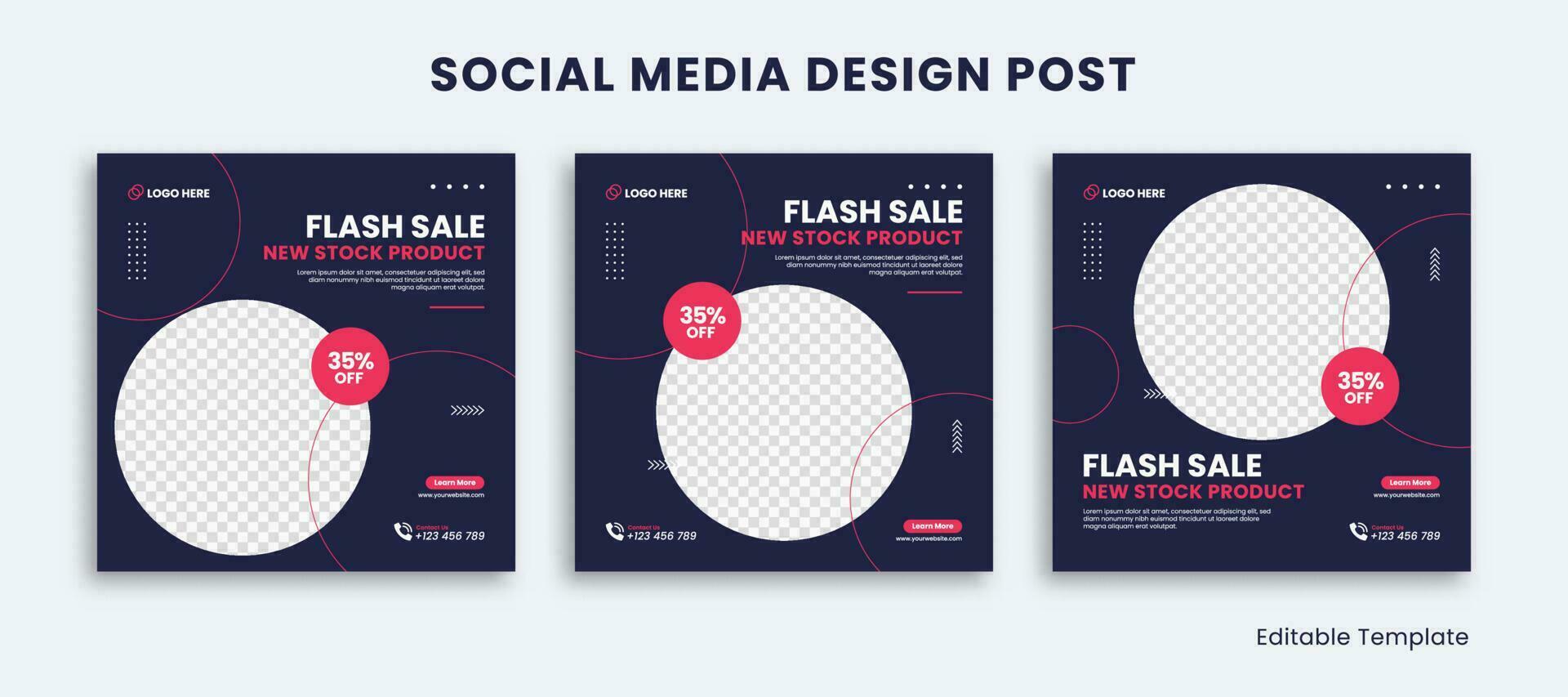 Set of Editable Social Media Post Design Template with Rounded shape and Navy pink color theme. Suitable for Poster, Sale Banner, Ads, Advertisement, Promotion, Business, Company, Corporate vector