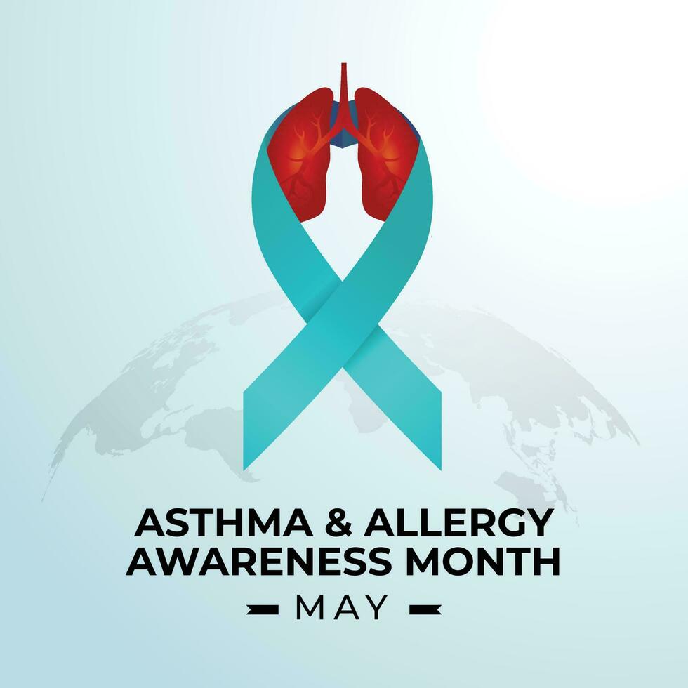 National Asthma and Allergy awareness month celebration design template. astma and allergic design elements with lungs ribbon and stethoscope vector illustration. flat design. medical design.