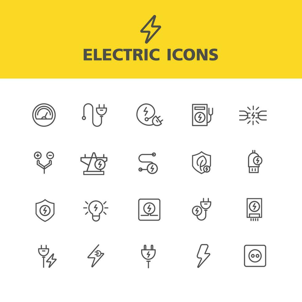 eléctrico íconos sencillo conjunto de línea iconos, eléctrico poder símbolo, verde renovable energía concepto, futurista tecnología con turquesa neón para sitio web, móvil aplicación vector diseño.