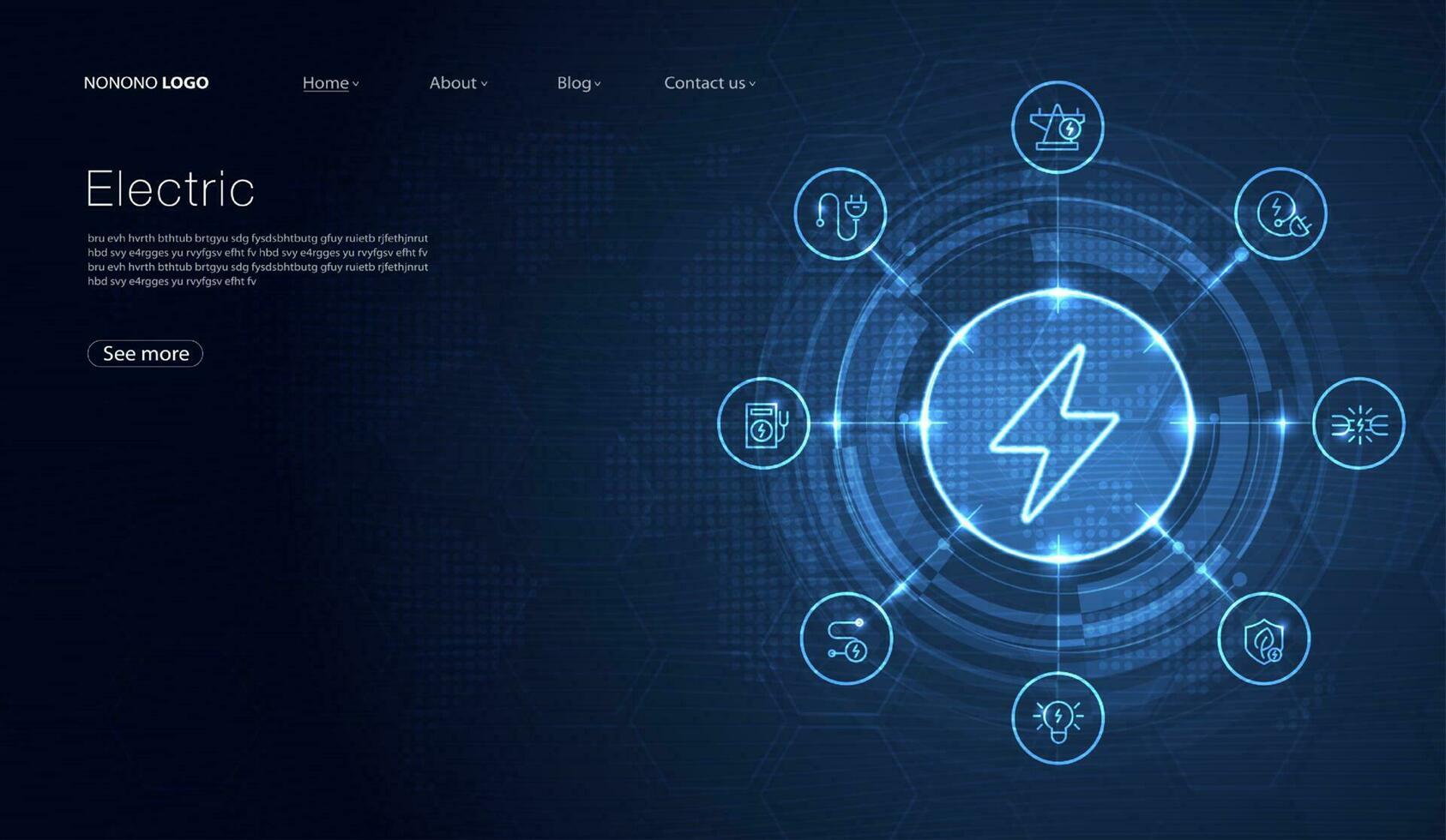 Electric power symbol, lightning bolt sign with icons glowing, green renewable energy concept, futuristic technology with turquoise neon for website, mobile app. vector design.