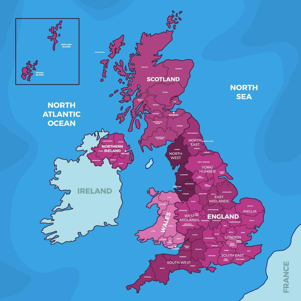 Country Map of United Kingdom vector