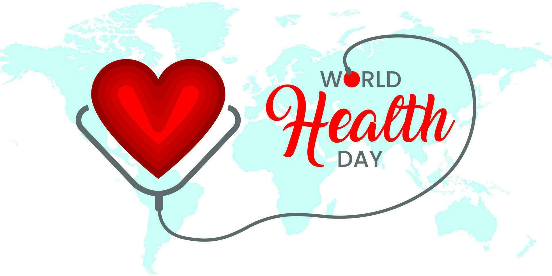 World Health Day Banner with heart, Wolrd map, Template vector