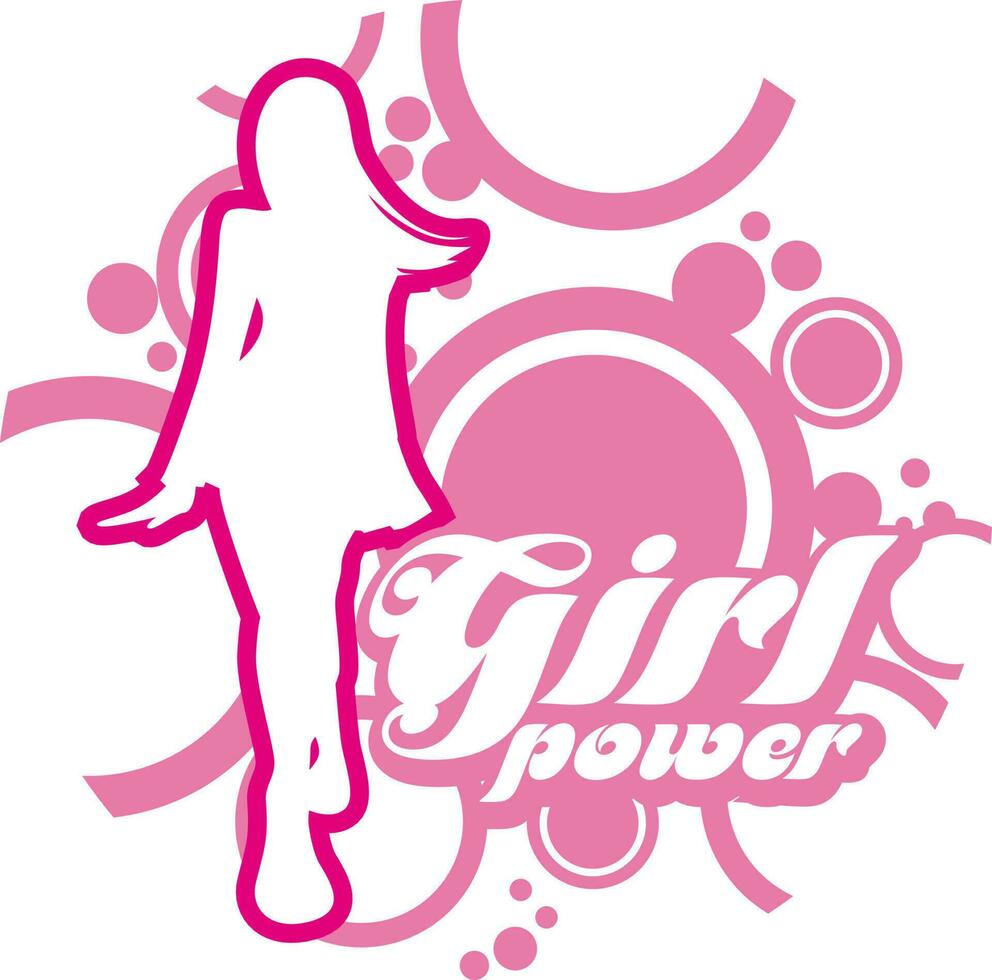 A pink and white logo with a girl on the bottom and the word girl power on the bottom. vector