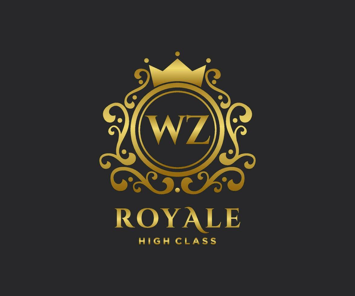 dorado letra wz modelo logo lujo oro letra con corona. monograma alfabeto . hermosa real iniciales carta. vector