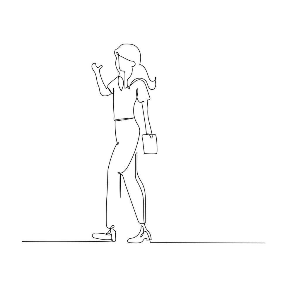 continuous line drawing of a young woman walking with a briefcase. Vector illustration for education or business design