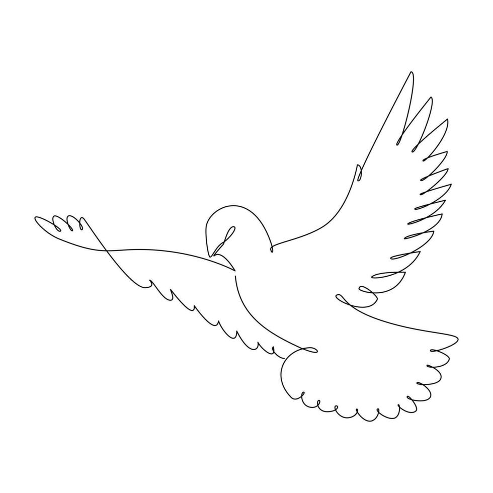 Continuous one line drawing of a flying dove on a white background vector