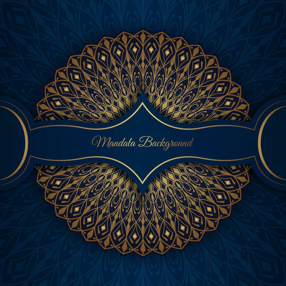 luxury mandala background, blue and gold, design vector