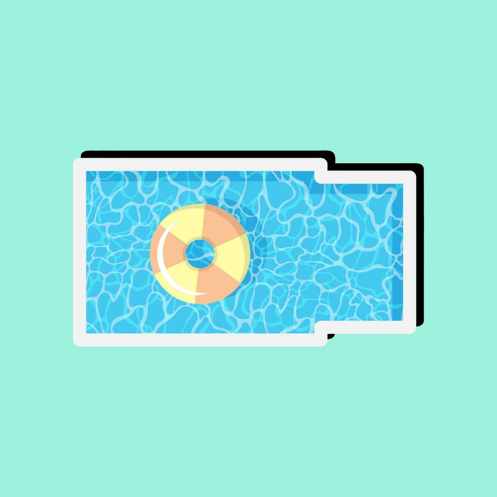 flat top view of swimming pool with floating swimming ring illustration vector