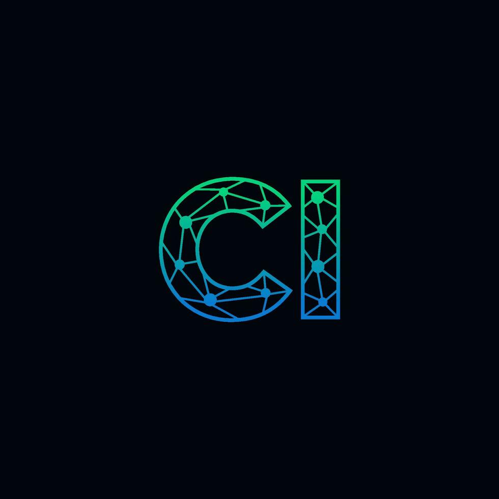 Abstract letter CI logo design with line dot connection for technology and digital business company. vector