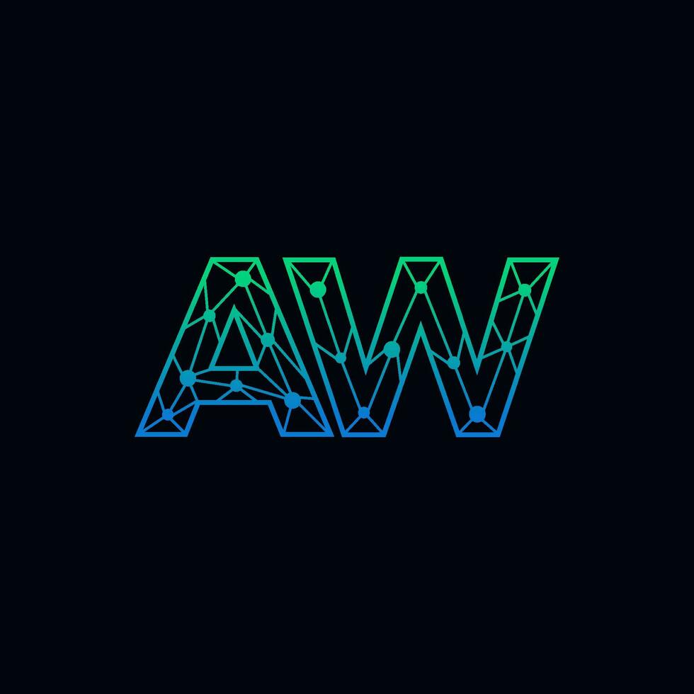 Abstract letter AW logo design with line dot connection for technology and digital business company. vector