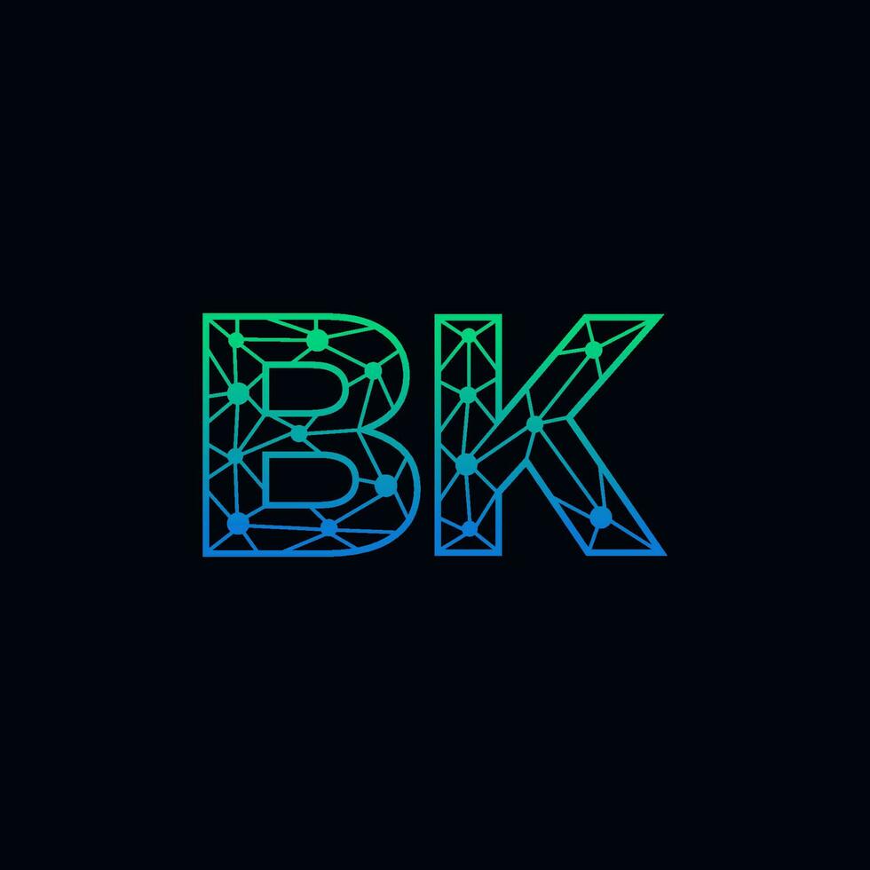 Abstract letter BK logo design with line dot connection for technology and digital business company. vector