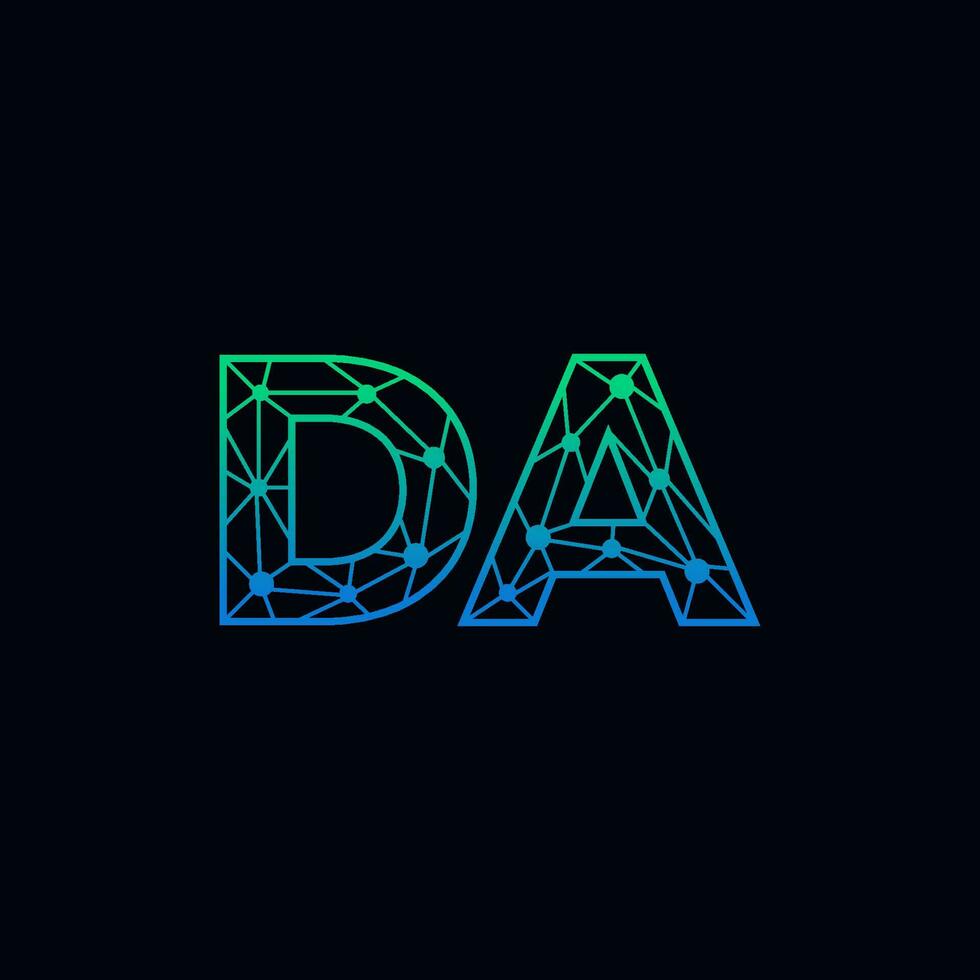Abstract letter DA logo design with line dot connection for technology and digital business company. vector