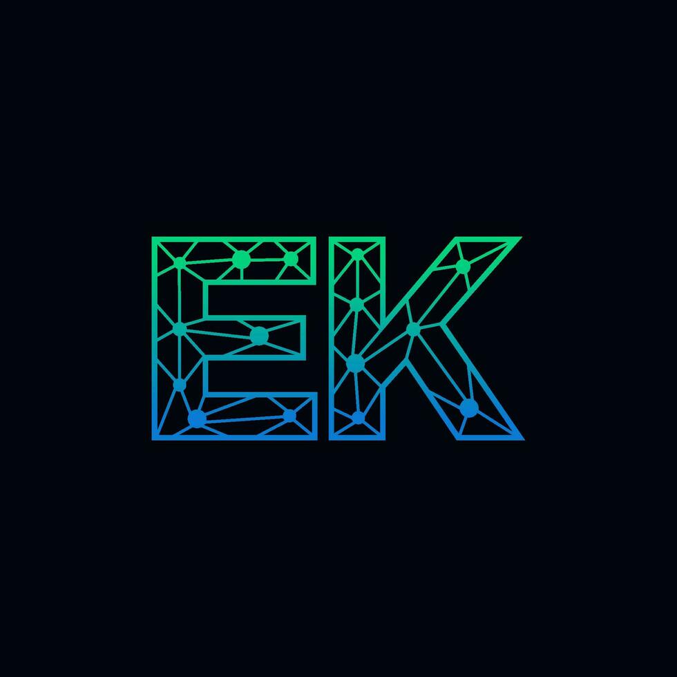 Abstract letter EK logo design with line dot connection for technology and digital business company. vector