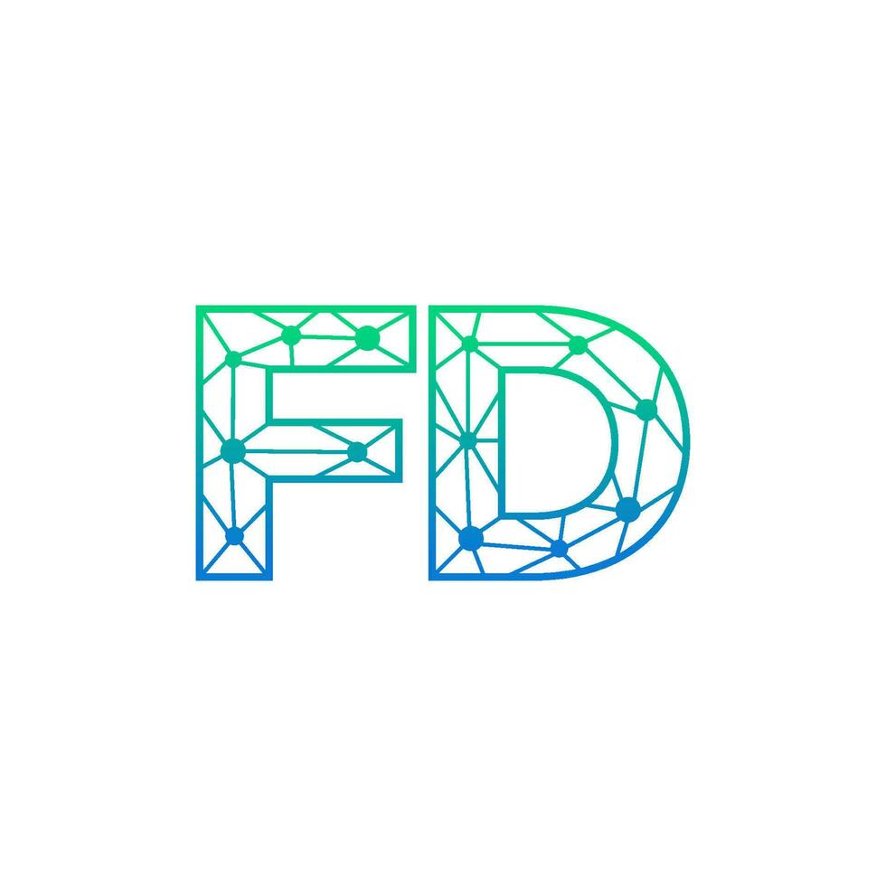 Abstract letter FD logo design with line dot connection for technology and digital business company. vector