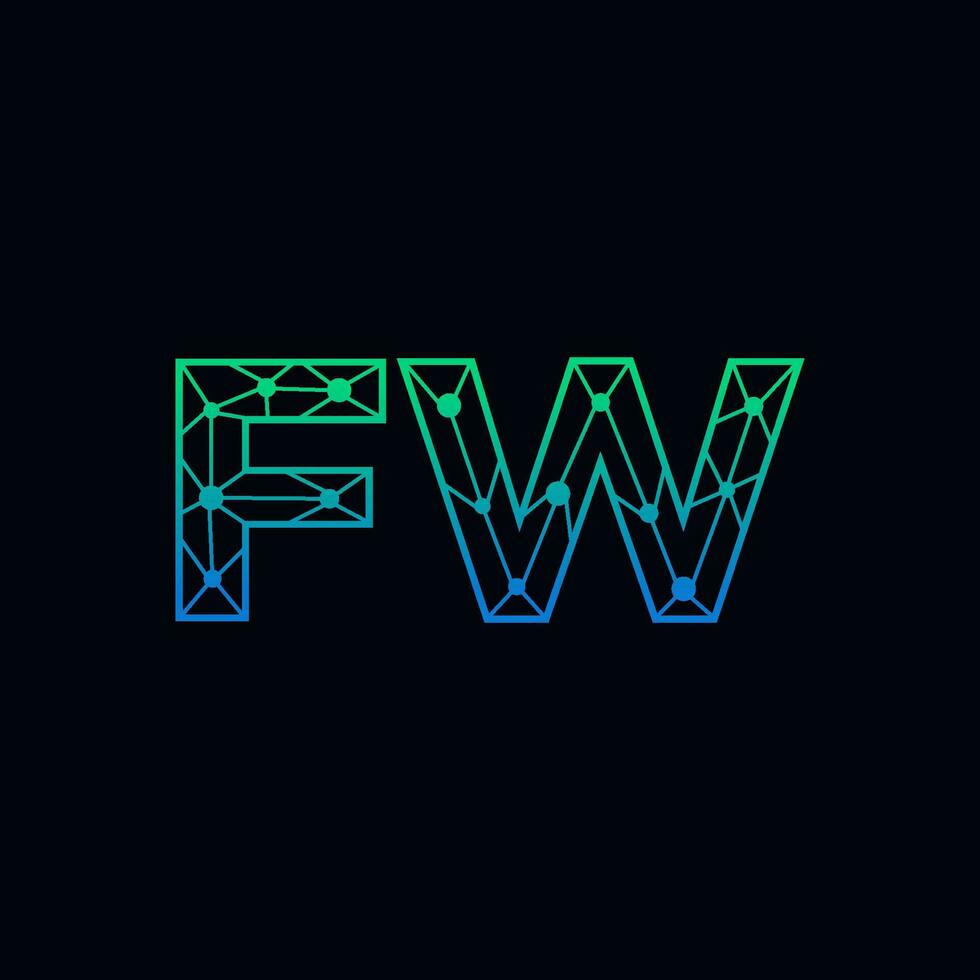 Abstract letter FW logo design with line dot connection for technology and digital business company. vector