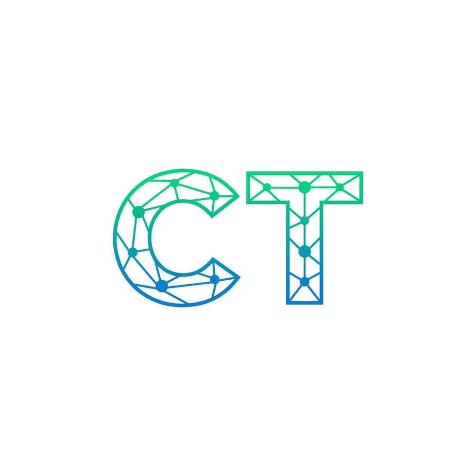 Abstract letter CT logo design with line dot connection for technology and digital business company. vector