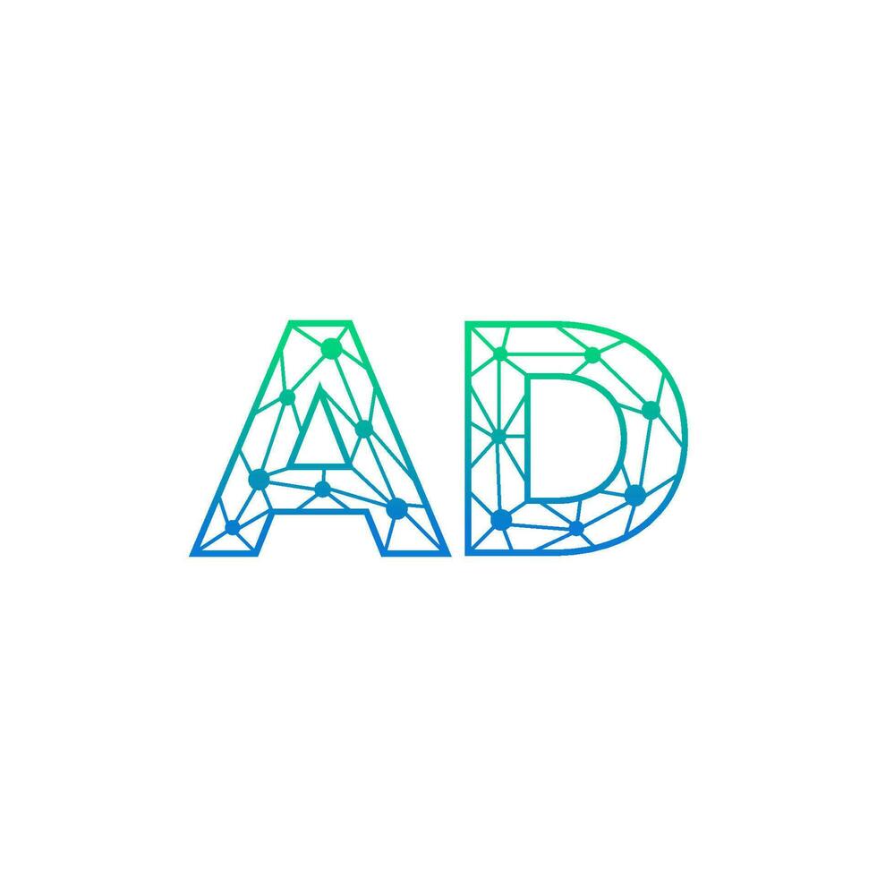 Abstract letter AD logo design with line dot connection for technology and digital business company. vector