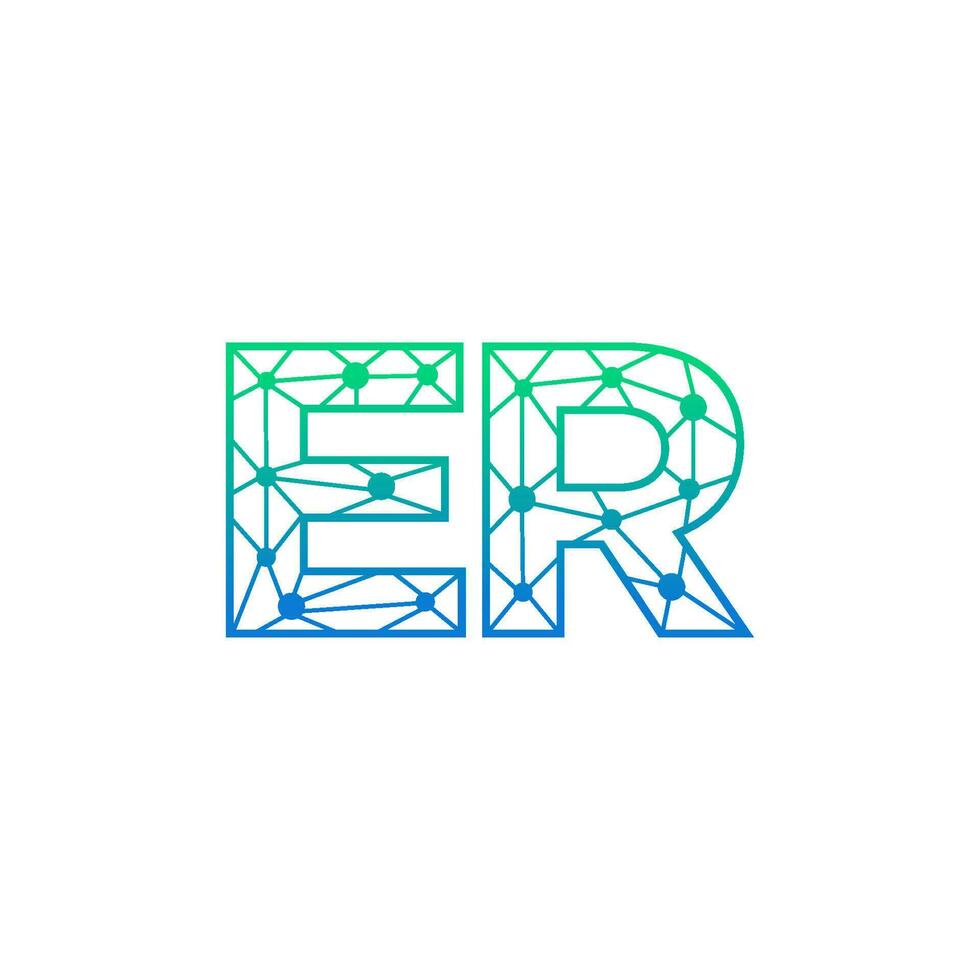 Abstract letter ER logo design with line dot connection for technology and digital business company. vector