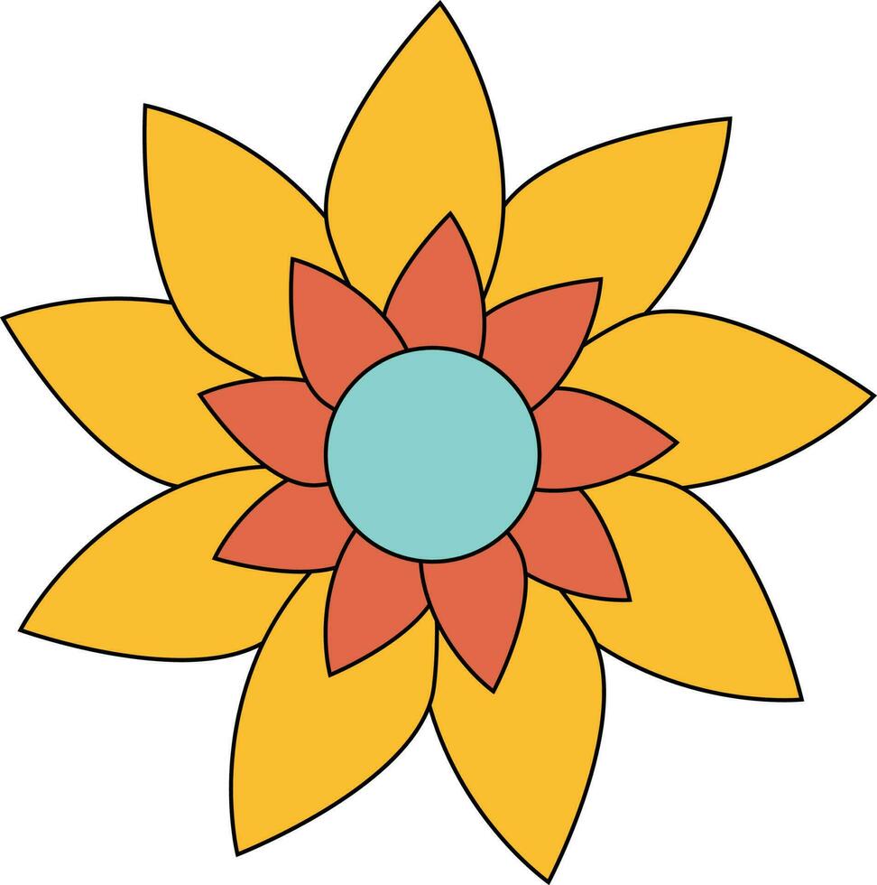 Yellow and Turquoise Retro Flower Element vector
