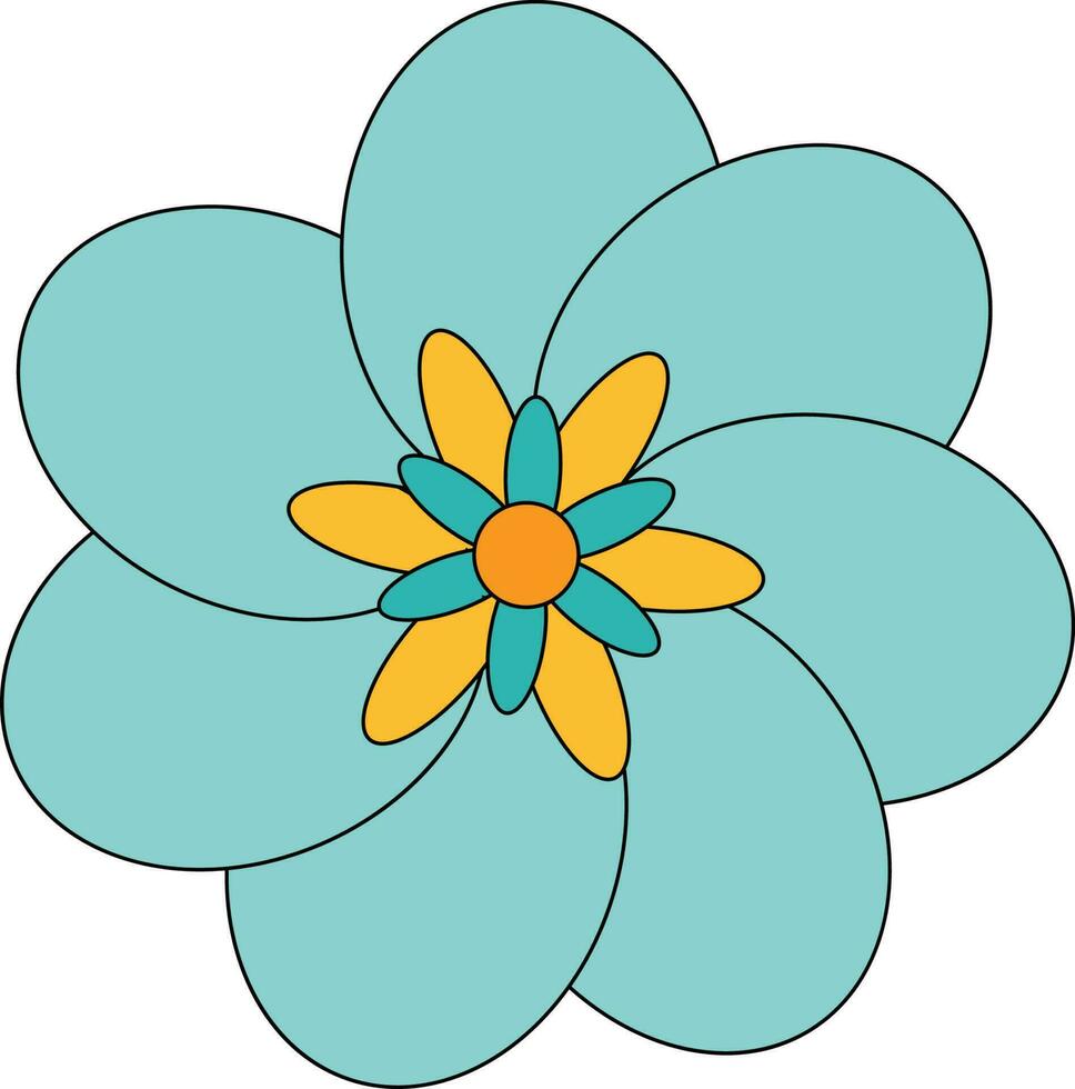Yellow and Turquoise Retro Flower Element vector