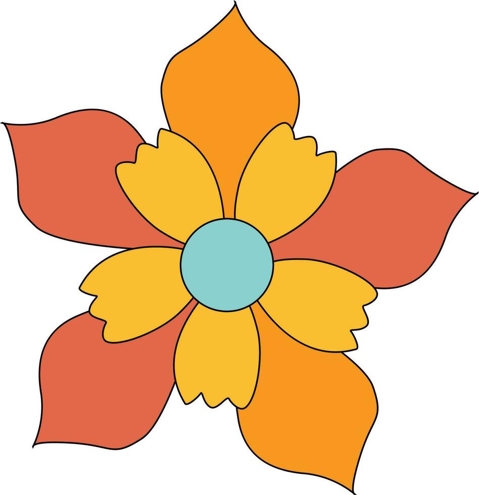 Yellow and Turquoise Retro Flower Element vector