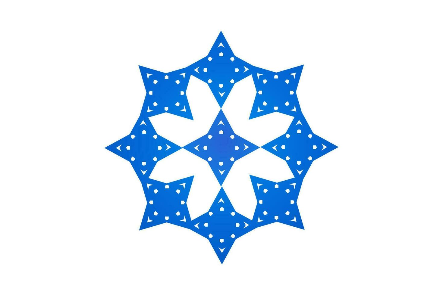 Abstract flower blue and white, floral ornament for design, snowflake, Decagonal blue and white snowflake on light blue gradient vector