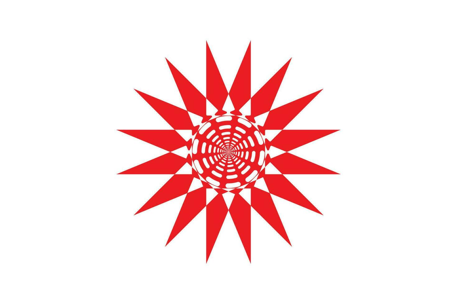 Ethnic ornament, red color doodle symmetry texture.  Sun icon sign symbol design. Sun sign symbol icon vector illustration