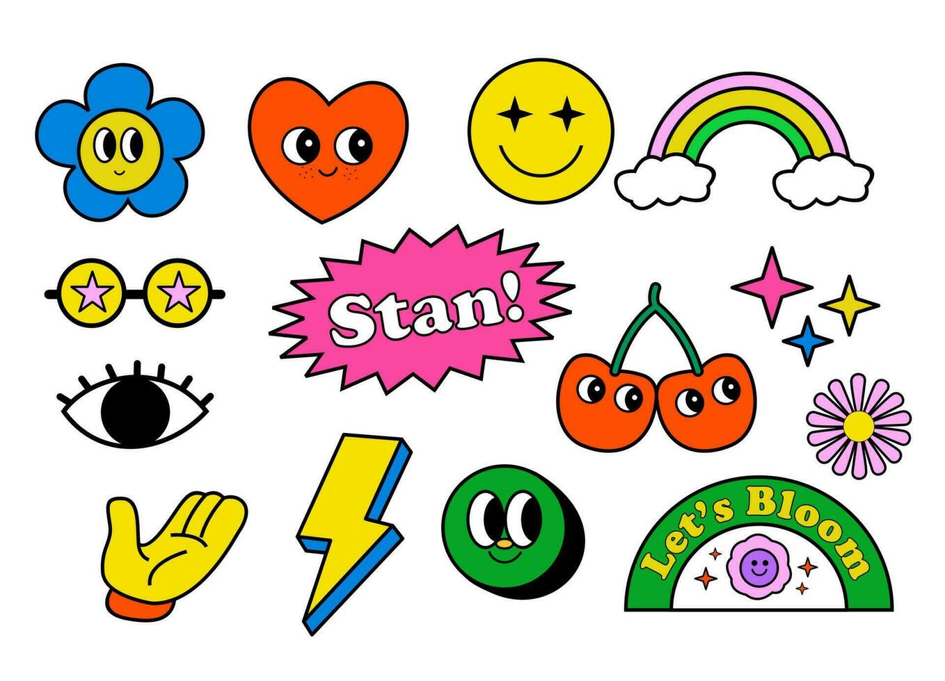 Retro 90's Sticker illustration set vector