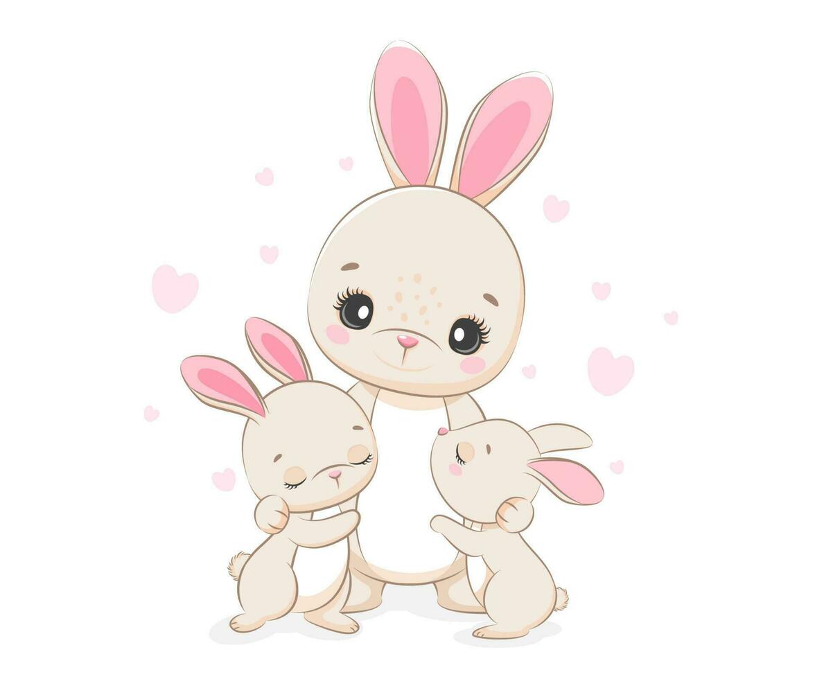 madre y bebé, conejito ilustración. dibujos animados Conejo. vector ilustración.
