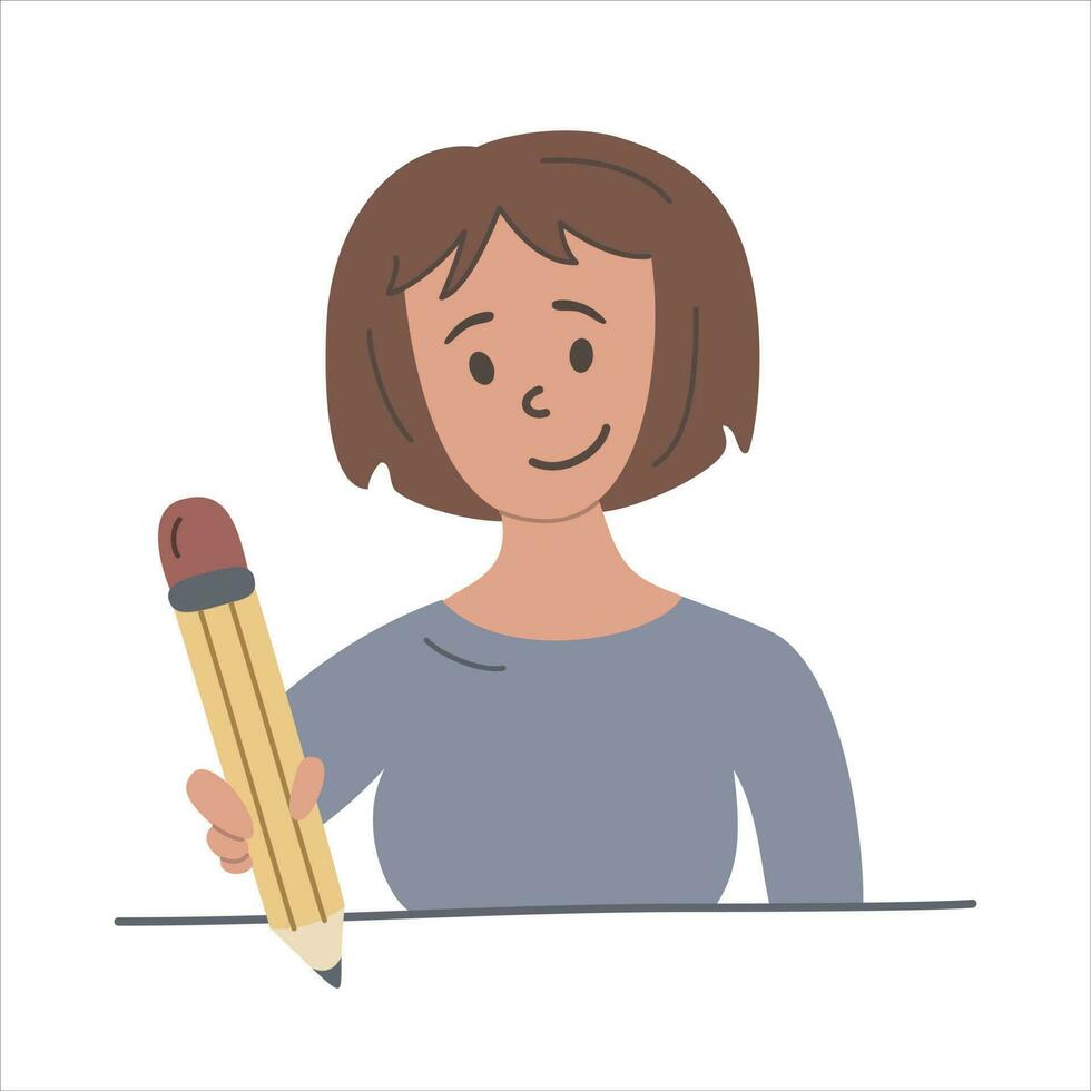 Vector color illustration of a student with a pencil.