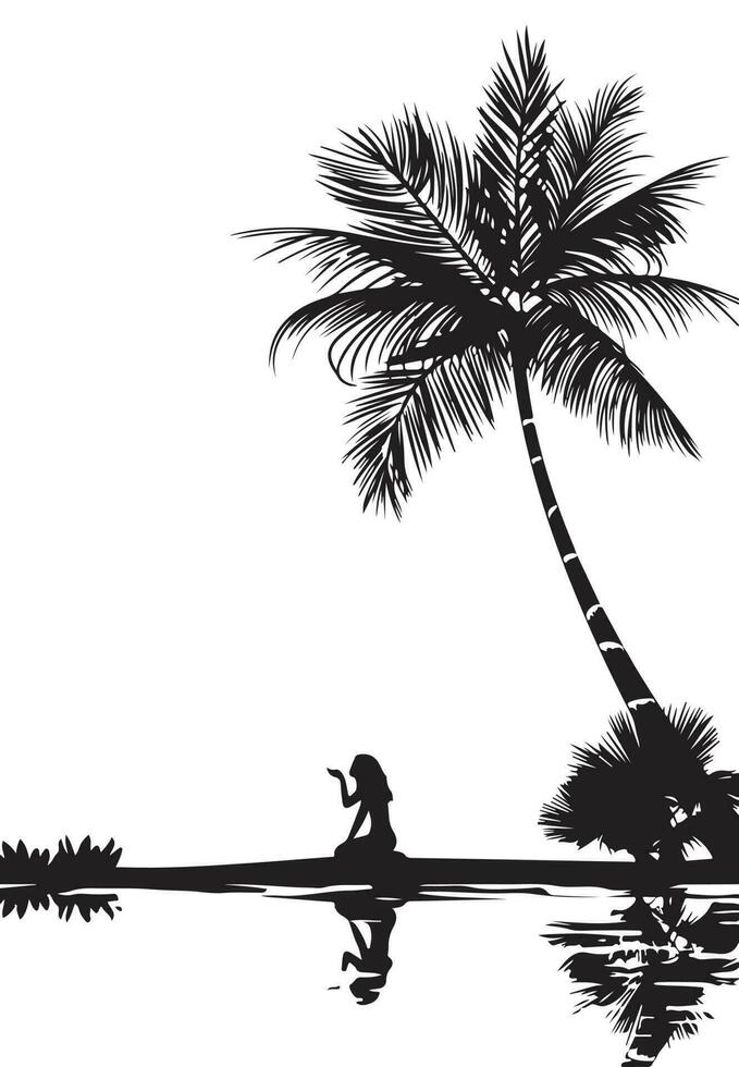 un silueta de mujer sentado en el borde playa vector
