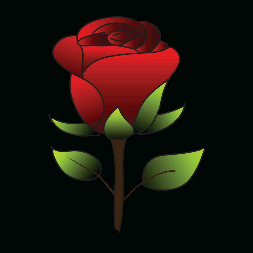 A red rose with green leaves vector