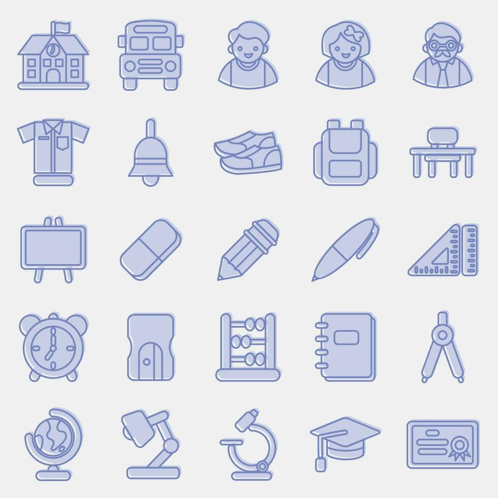 Icon set of school. School and education elements. Icons in two tone style. Good for prints, posters, logo, advertisement, infographics, etc. vector