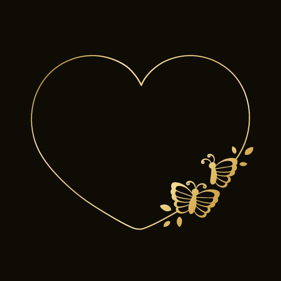 corazón oro mariposa marco vector ilustración. resumen dorado frontera modelo para primavera y verano. san valentin día romántico elegante diseño elemento.