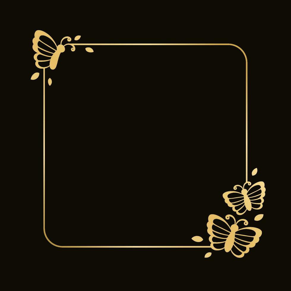 Square gold butterfly frame vector illustration. Abstract golden border for spring summer elegant design elements