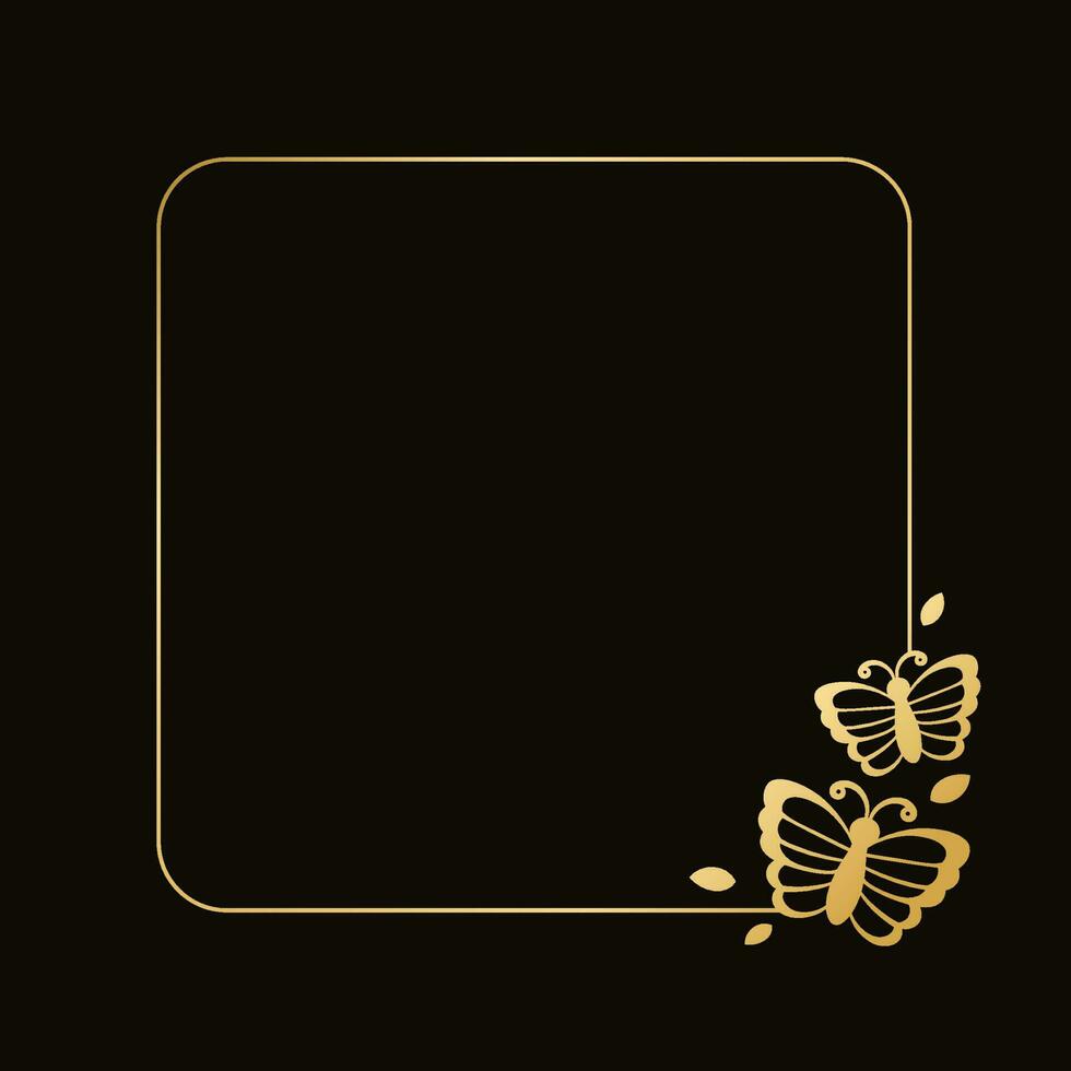 cuadrado oro marco con mariposas silueta vector ilustración. resumen dorado frontera para primavera verano elegante diseño elementos
