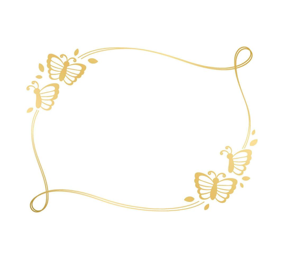 oro marco con mariposas silueta vector ilustración. resumen dorado Boda invitación frontera para primavera verano. sencillo elegante diseño elemento.