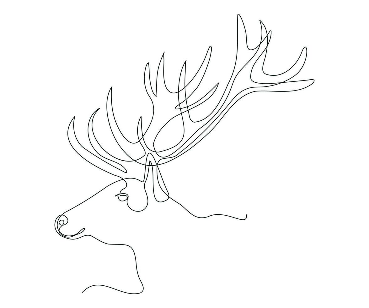 abstract Deer Head with Horns Continuous One Line Drawing vector