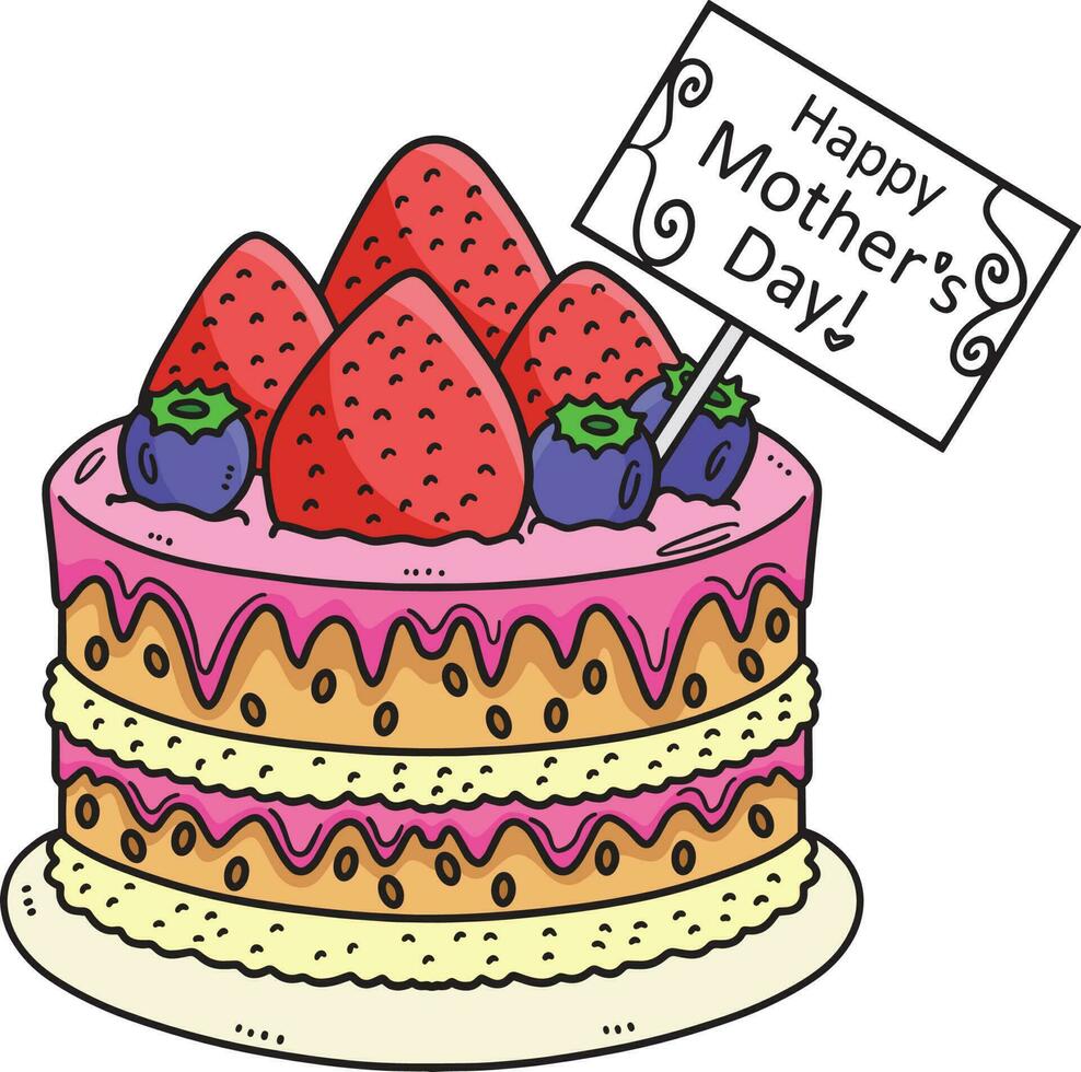 Happy Mothers Day Cake Cartoon Colored Clipart vector